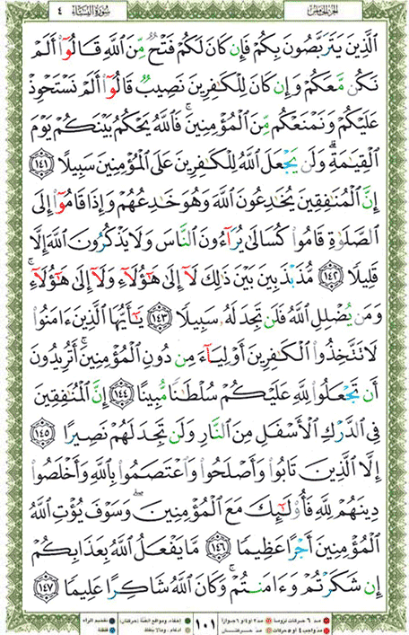 Quran page 101 — Surah An-Nisa (النساء) — Holy Quran Al-Karim