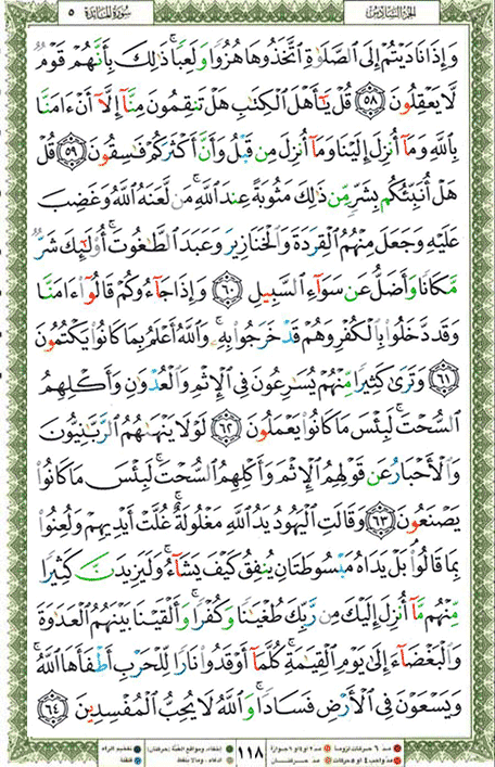 Quran page 118 — Surah Al-Ma'ida (المائدة) — Holy Quran Al-Karim
