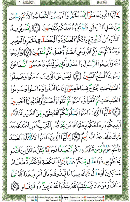 Quran page 123 — Surah Al-Ma'ida (المائدة) — Holy Quran Al-Karim