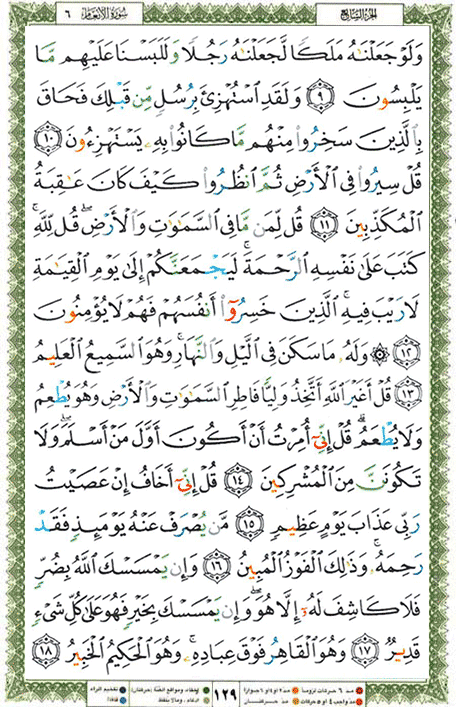 Quran page 129 — Surah Al-An'am (الأنعام) — Holy Quran Al-Karim