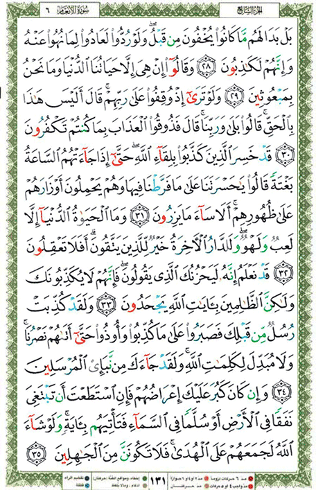 Quran page 131 — Surah Al-An'am (الأنعام) — Holy Quran Al-Karim