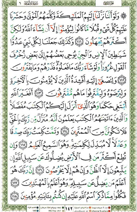 Quran page 142 — Surah Al-An'am (الأنعام) — Holy Quran Al-Karim