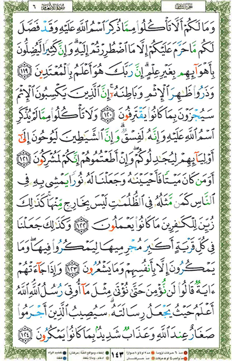Quran page 143 — Surah Al-An'am (الأنعام) — Holy Quran Al-Karim