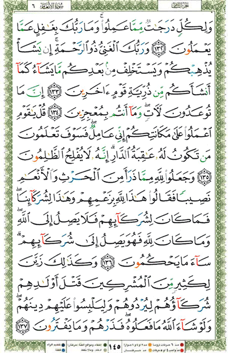 Quran page 145 — Surah Al-An'am (الأنعام) — Holy Quran Al-Karim