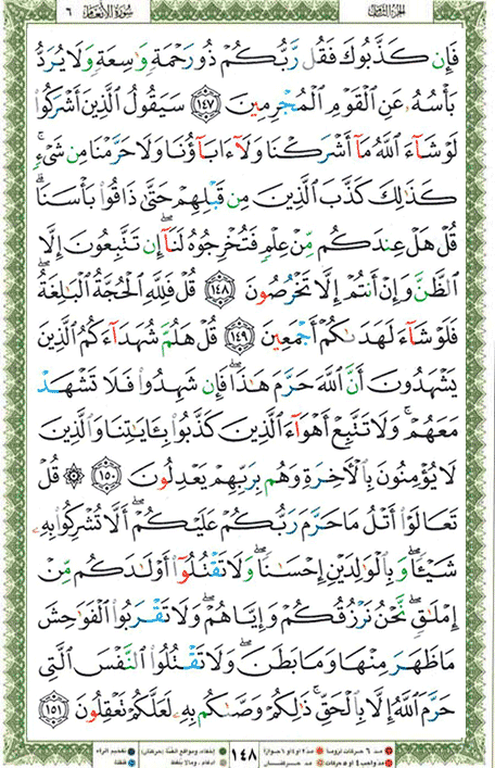 Quran page 148 — Surah Al-An'am (الأنعام) — Holy Quran Al-Karim