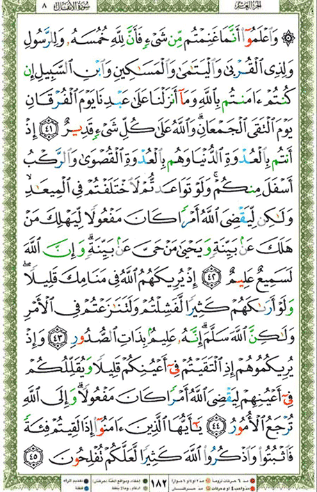 Quran page 182 — Surah Al-Anfal (الأنفال) — Holy Quran Al-Karim