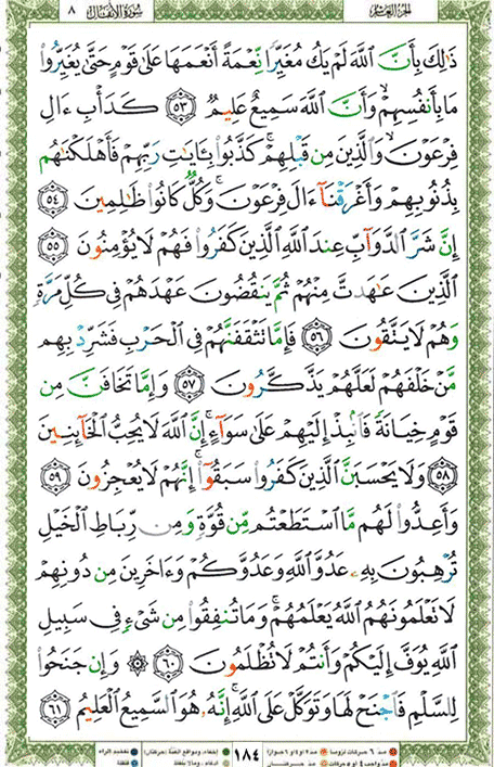 Quran page 184 — Surah Al-Anfal (الأنفال) — Holy Quran Al-Karim