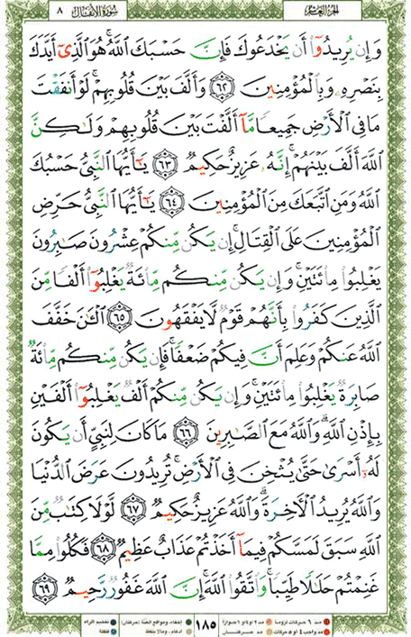 Quran page 185 — Surah Al-Anfal (الأنفال) — Holy Quran Al-Karim