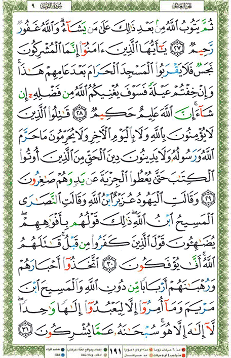 Quran page 191 — Surah At-Tawba (التوبة) — Holy Quran Al-Karim