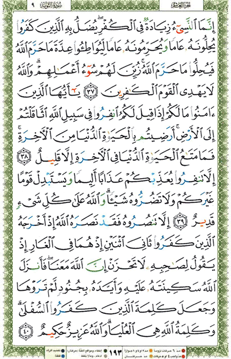Quran page 193 — Surah At-Tawba (التوبة) — Holy Quran Al-Karim