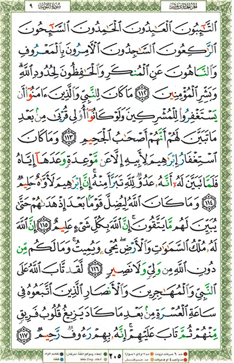 Quran page 205 — Surah At-Tawba (التوبة) — Holy Quran Al-Karim