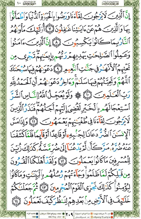 Quran page 209 — Surah Yunus (يونس) — Holy Quran Al-Karim