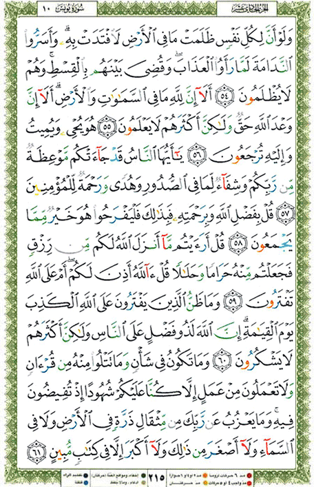 Quran page 215 — Surah Yunus (يونس) — Holy Quran Al-Karim