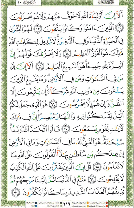Quran page 216 — Surah Yunus (يونس) — Holy Quran Al-Karim