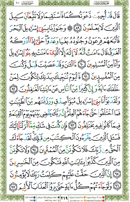 Quran page 219 — Surah Yunus (يونس) — Holy Quran Al-Karim