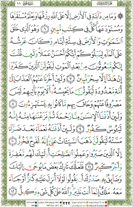 Quran page 222 — Surah Hud (هود) — Holy Quran Al-Karim