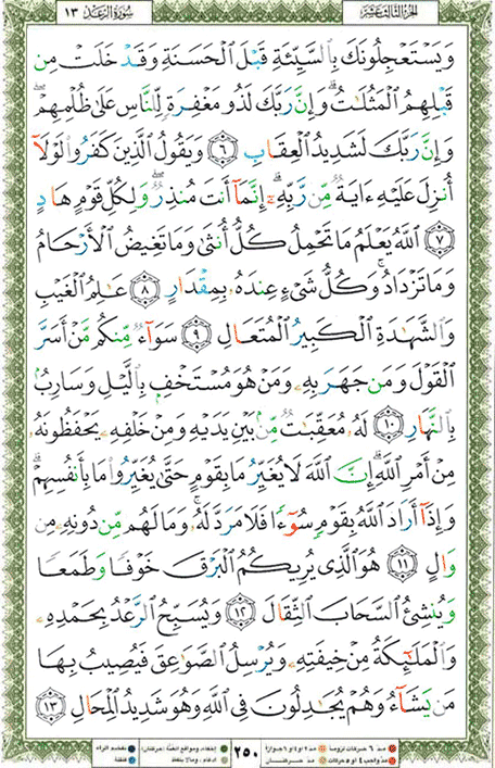 Quran page 250 — Surah Ar-Ra'd (الرعد) — Holy Quran Al-Karim