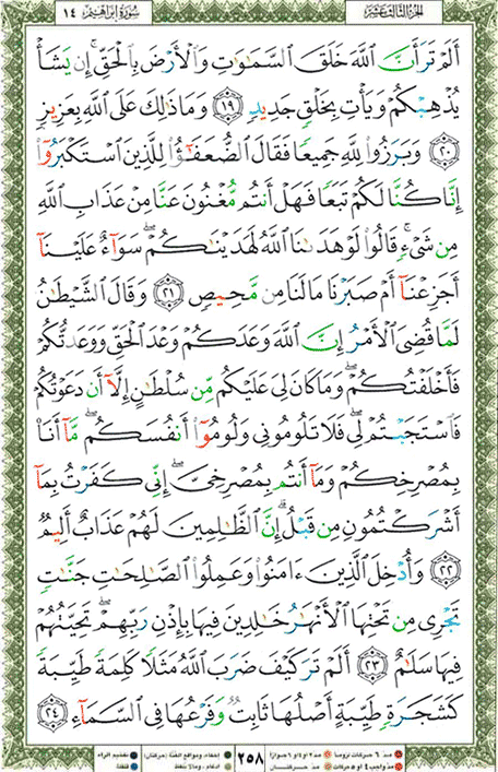 Quran page 258 — Surah Ibrahim (ابراهيم) — Holy Quran Al-Karim