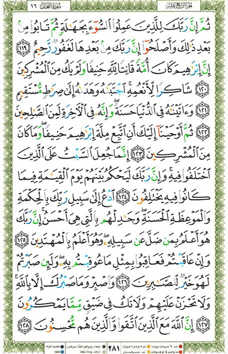 Quran page 281 — Surah An-Nahl (النحل) — Holy Quran Al-Karim