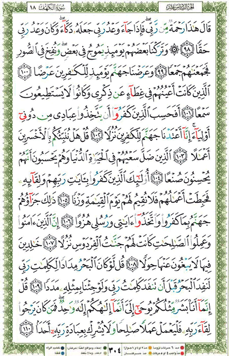Quran page 304 — Surah Al-Kahf (الكهف) — Holy Quran Al-Karim