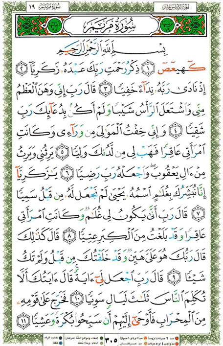 Quran page 305 — Surah Maryam (مريم) — Holy Quran Al-Karim