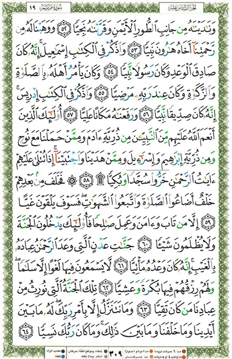 Quran page 309 — Surah Maryam (مريم) — Holy Quran Al-Karim