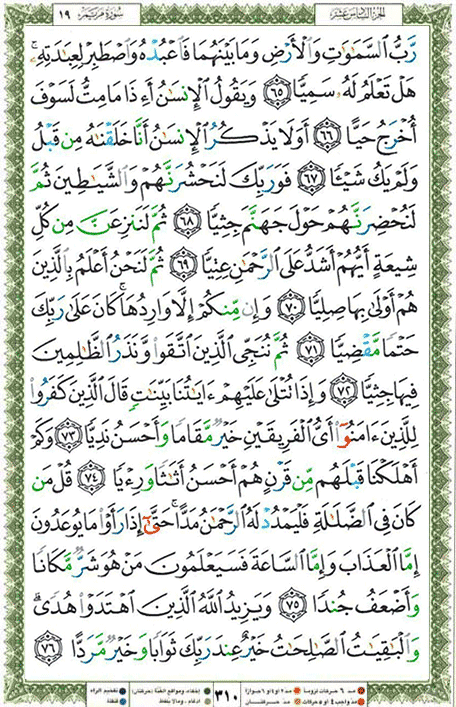 Quran page 310 — Surah Maryam (مريم) — Holy Quran Al-Karim