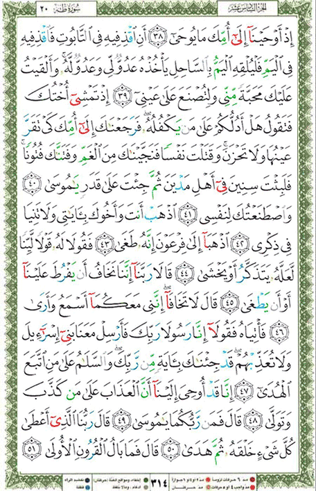 Quran page 314 — Surah Ta-Ha (طه) — Holy Quran Al-Karim