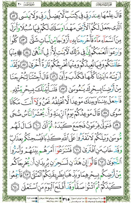 Quran page 315 — Surah Ta-Ha (طه) — Holy Quran Al-Karim