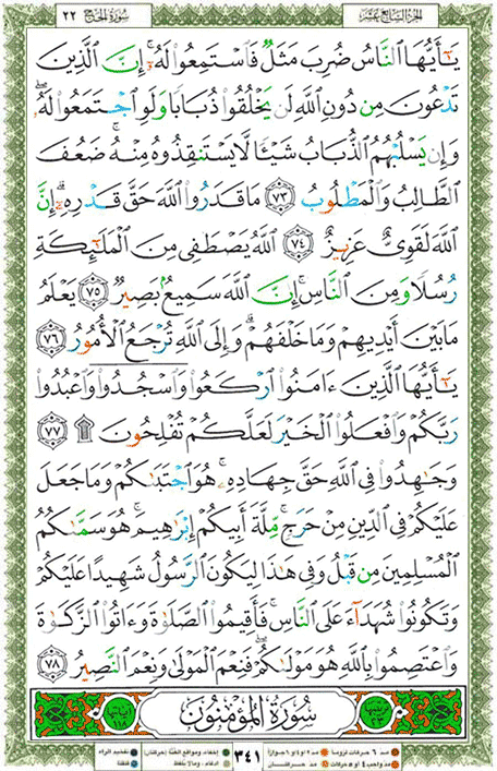 Quran page 341 — Surah Al-Hajj (الحج) — Holy Quran Al-Karim