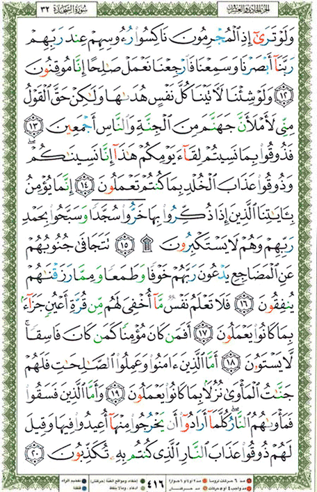 Quran page 416 — Surah As-Sajda (السجدة) — Holy Quran Al-Karim