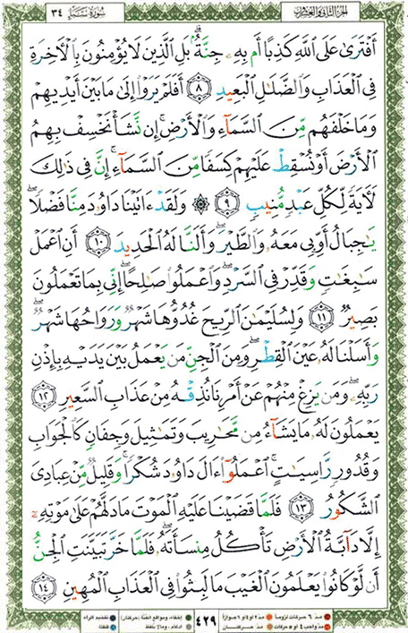 Quran page 429 — Surah Saba' (سبإ) — Holy Quran Al-Karim