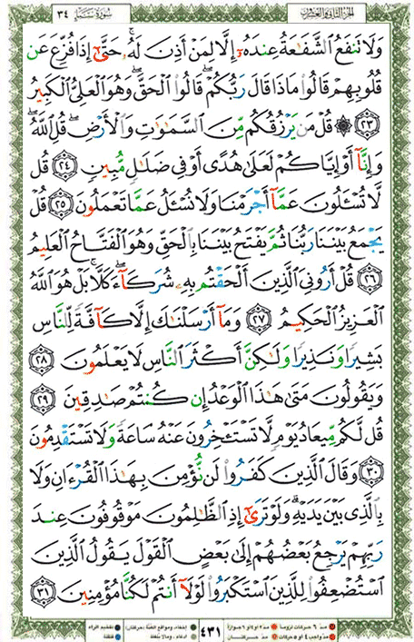 Quran page 431 — Surah Saba' (سبإ) — Holy Quran Al-Karim