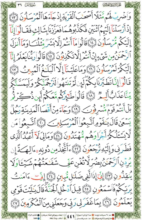 Quran page 441 — Surah Ya-Sin (يس) — Holy Quran Al-Karim
