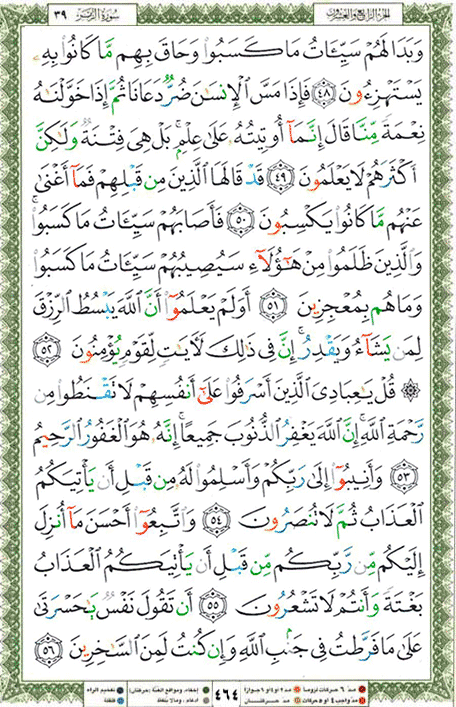 Quran page 464 — Surah Az-Zumar (الزمر) — Holy Quran Al-Karim
