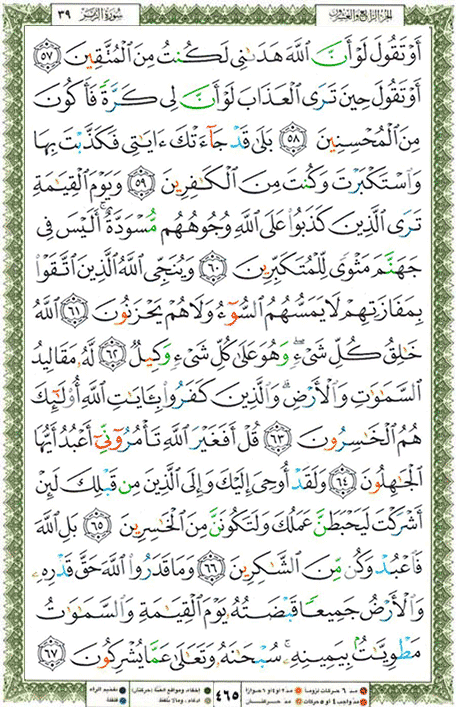Quran page 465 — Surah Az-Zumar (الزمر) — Holy Quran Al-Karim