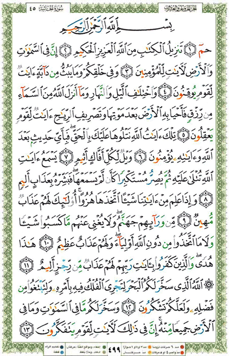 Quran page 499 — Surah Al-Jathiya (الجاثية) — Holy Quran Al-Karim