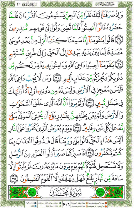 Quran page 506 — Surah Al-Ahqaf (الأحقاف) — Holy Quran Al-Karim