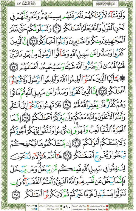 Quran page 510 — Surah Muhammad (محمد) — Holy Quran Al-Karim