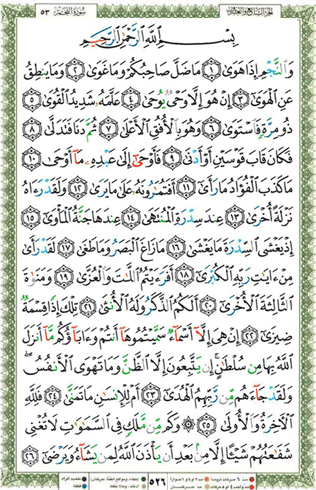 Quran page 526 — Surah An-Najm (النجم) — Holy Quran Al-Karim