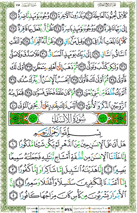Quran page 578 — Surah Al-Insan (الانسان) — Holy Quran Al-Karim