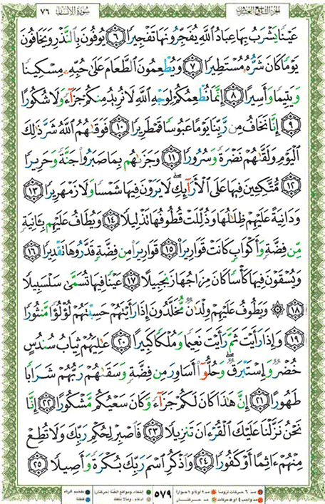 Quran page 579 — Surah Al-Insan (الانسان) — Holy Quran Al-Karim