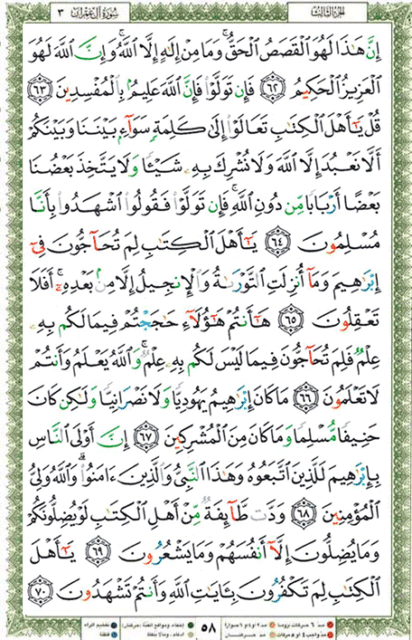 Quran page 58 — Surah Al-Imran (آل عمران) — Holy Quran Al-Karim