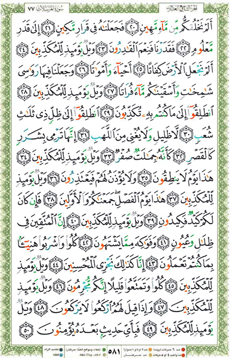 Quran page 581 — Surah Al-Mursalat (المرسلات) — Holy Quran Al-Karim
