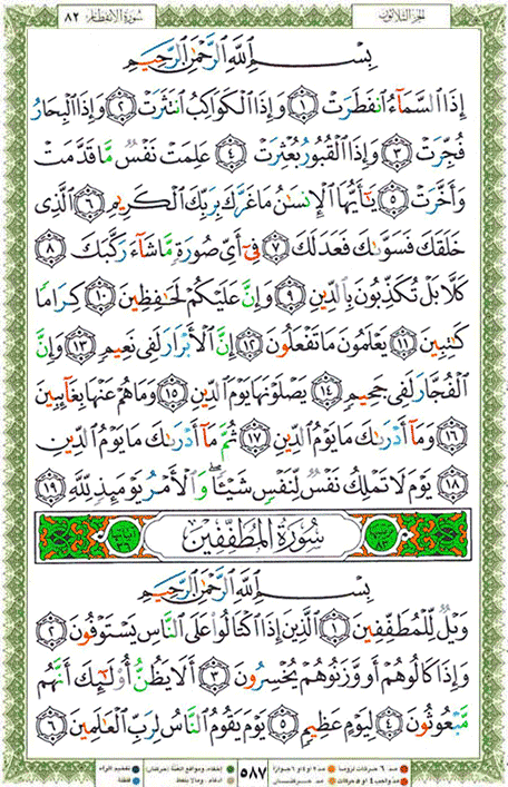Quran page 587 — Surah Al-Infitar (الإنفطار) — Holy Quran Al-Karim