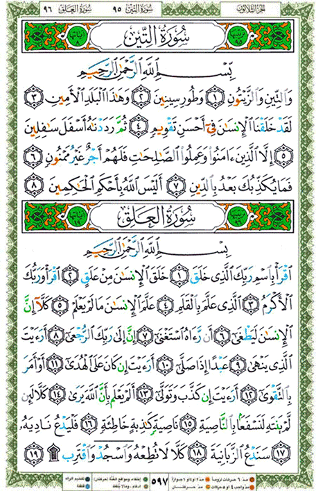 Quran page 597 — Surah At-Tin (التين) — Holy Quran Al-Karim