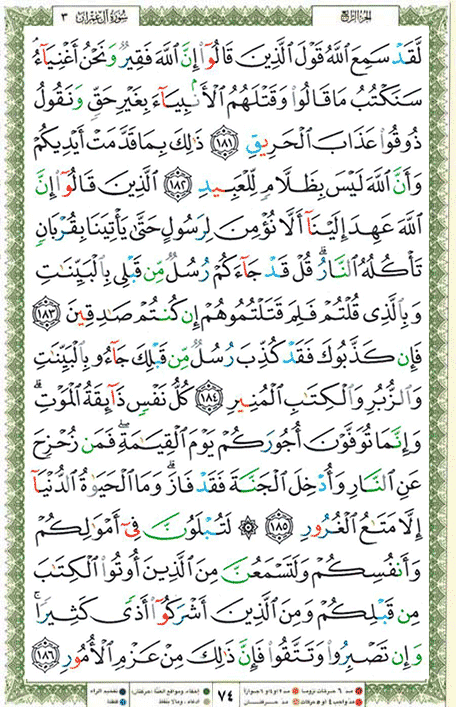 Quran page 74 — Surah Al-Imran (آل عمران) — Holy Quran Al-Karim