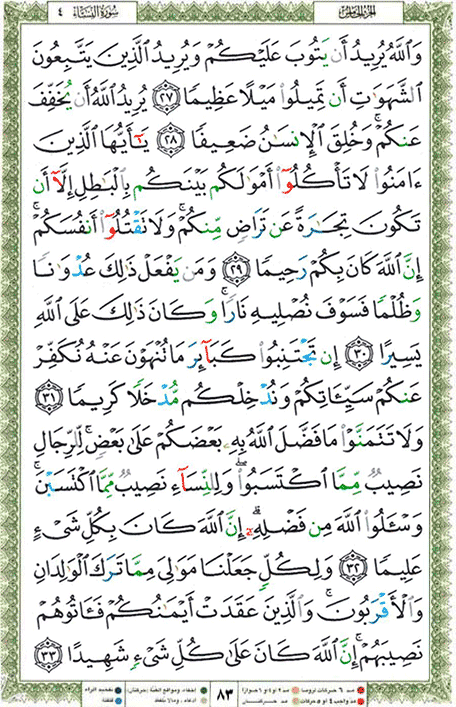 Quran page 83 — Surah An-Nisa (النساء) — Holy Quran Al-Karim