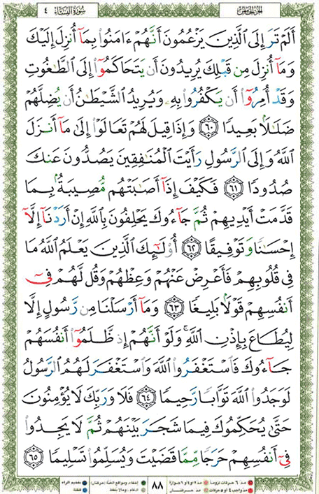 Quran page 88 — Surah An-Nisa (النساء) — Holy Quran Al-Karim