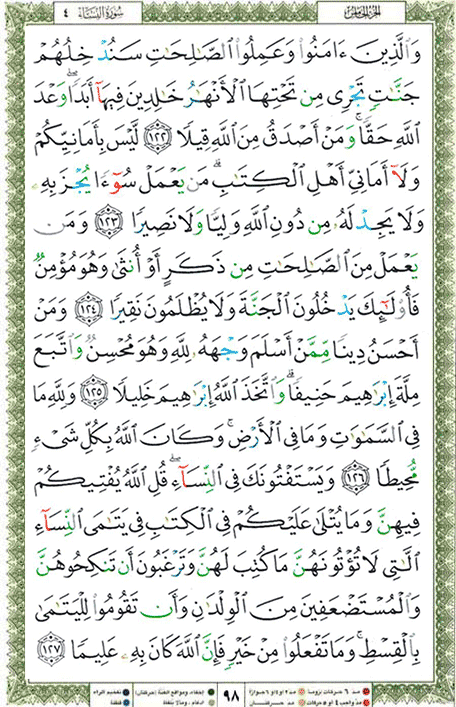 Quran page 98 — Surah An-Nisa (النساء) — Holy Quran Al-Karim